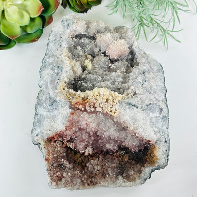 Gray Amethyst Large Crystal Cluster with Hematite and Calcite - One-of-a-Kind side view