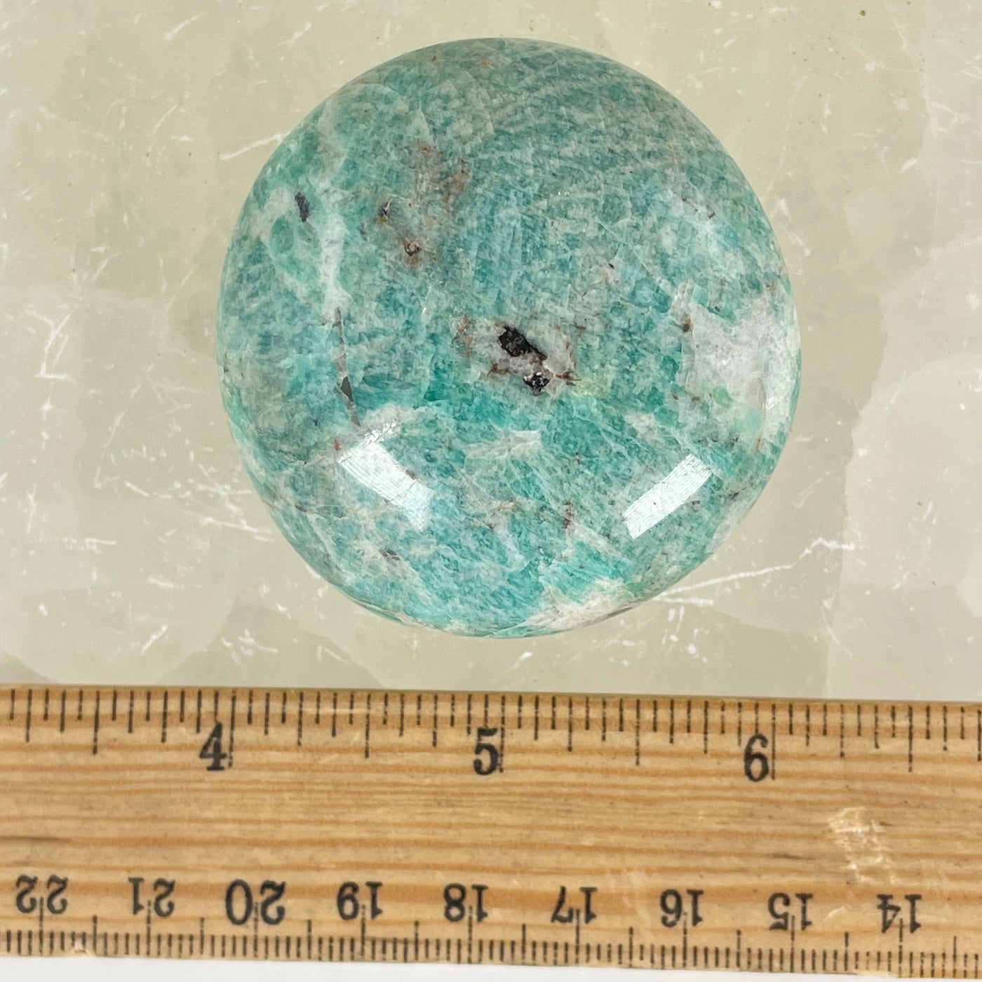 Amazonite Polished Crystal Palm Stone - One-of-a-Kind with ruler for size reference