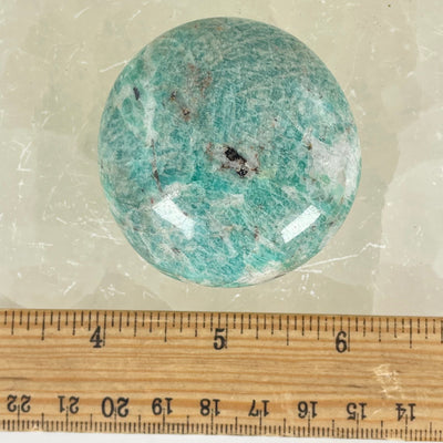 Amazonite Polished Crystal Palm Stone - One-of-a-Kind with ruler for size reference