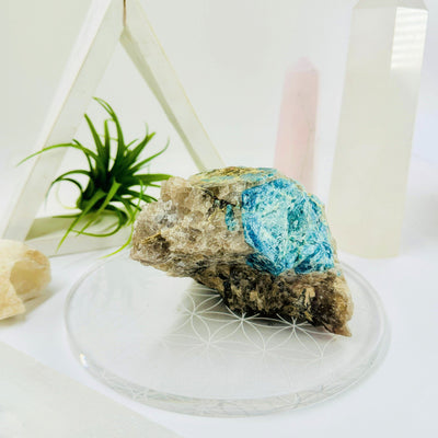 Aquamarine in matrix - natural rough stone back view