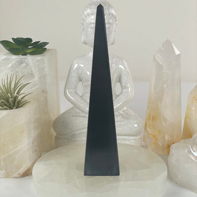 Silver Sheen Obsidian Crystal Obelisk - One-of-a-Kind #2 side view