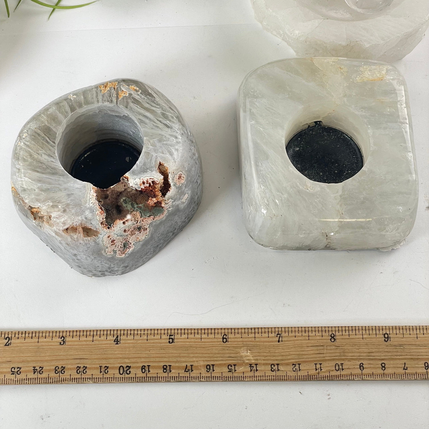 Agate Crystal Candle Holder - You Choose both variants with ruler for size reference