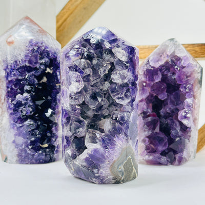 amethyst with decorations in the background