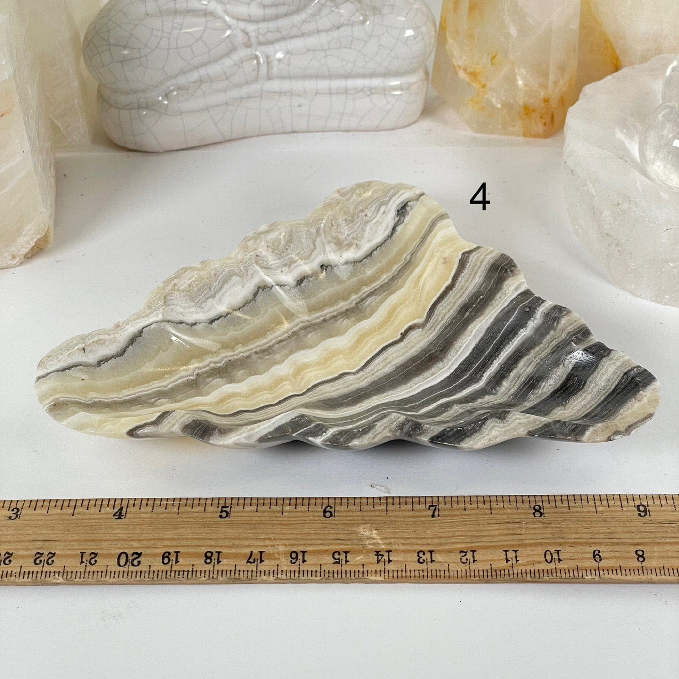 Mexican Onyx Small Bowl - Crystal Dish - You Choose #3 variant 4 labeled with ruler for size reference