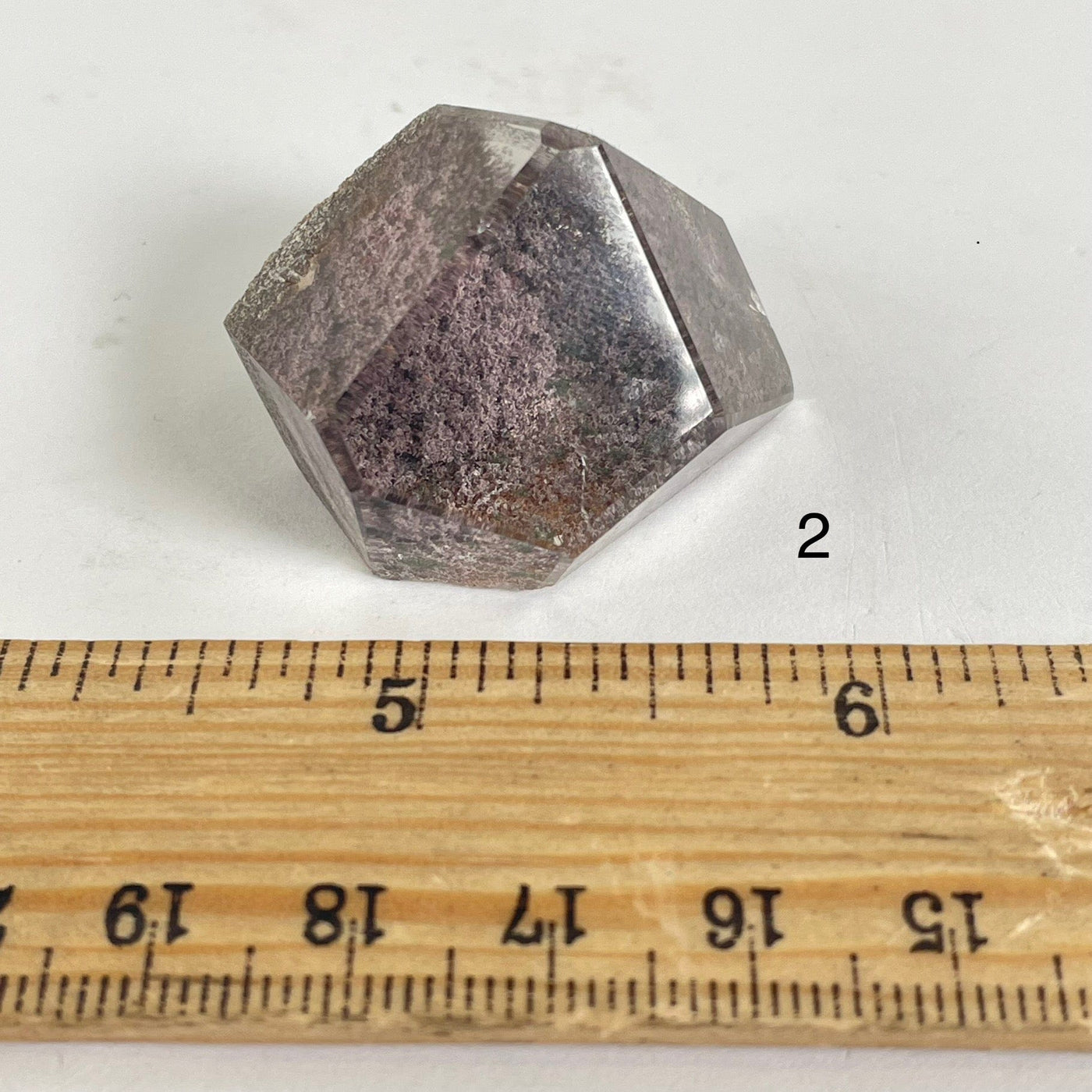 Garden Quartz Lodalite Polished Crystal Prism next to a ruler for size reference Choice #2