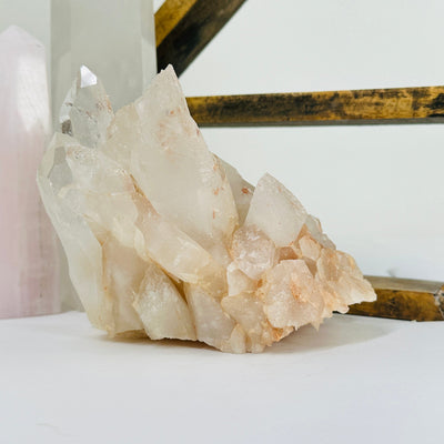 lemurian quartz with decorations in the background