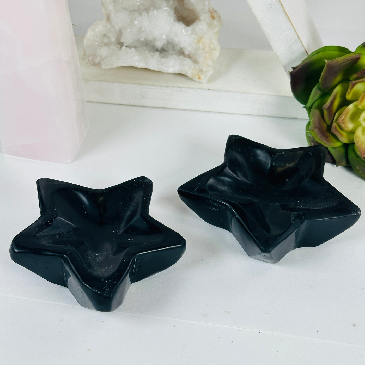 Black Obsidian Crystal Star Dish - You Choose shown empty side view
