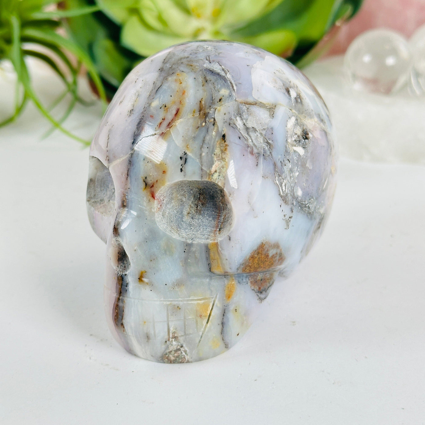 Pink Opal Crystal Skull front view