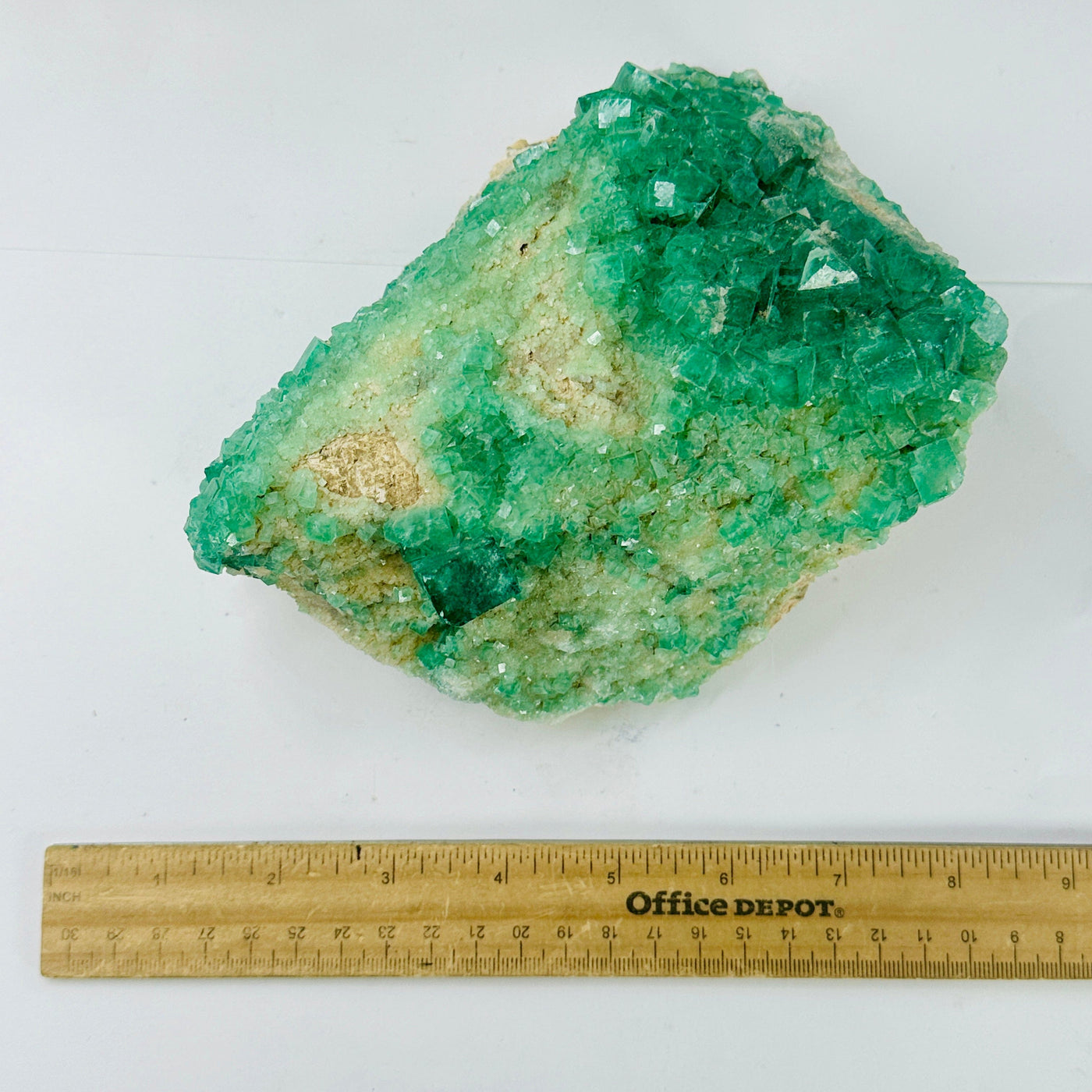 Cubic Fluorite Cluster with ruler for size reference