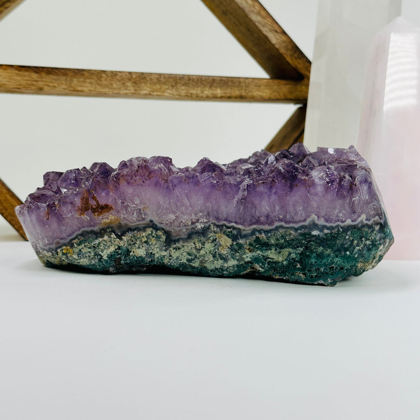 amethyst bowl with decorations in the background