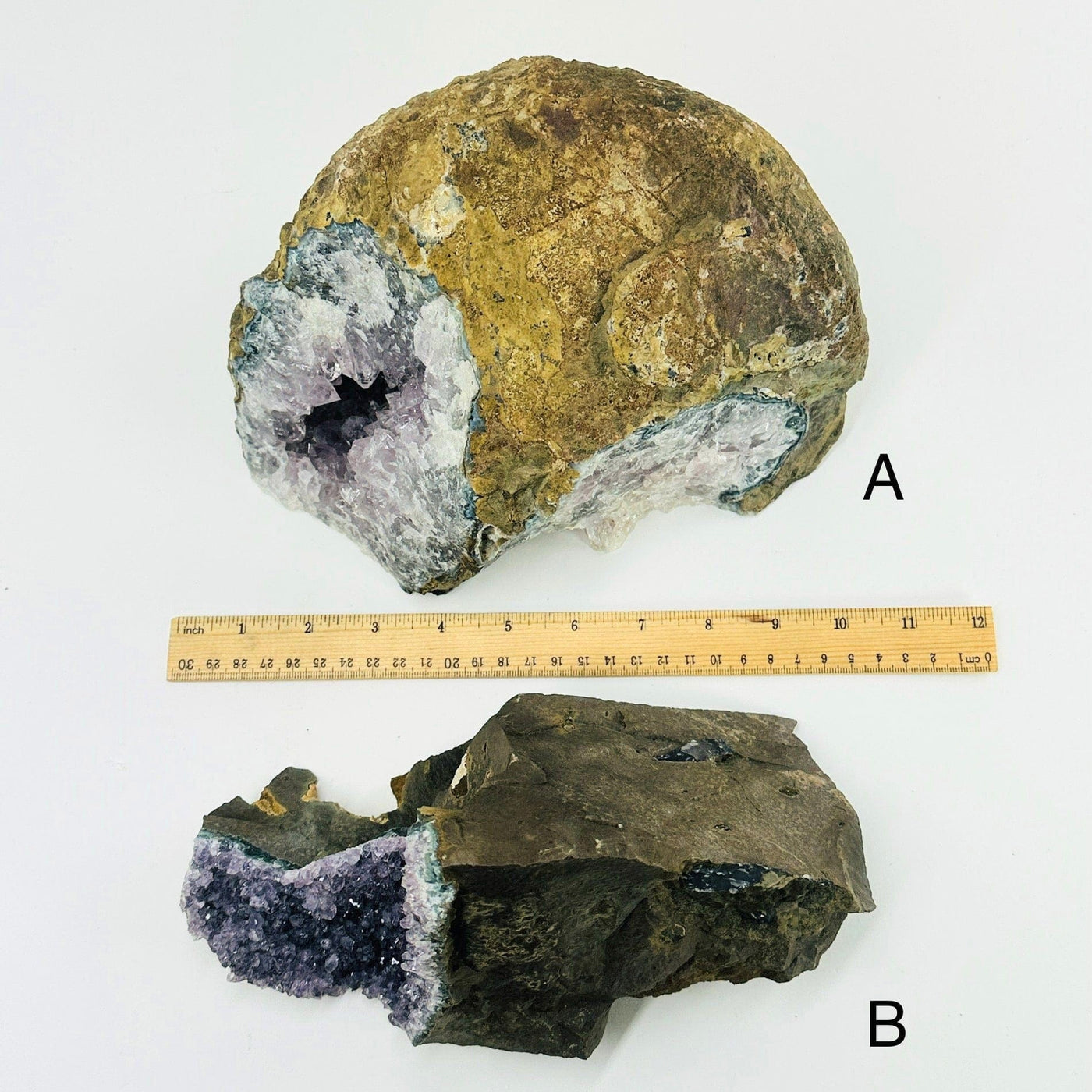  Amethyst Crystal on Matrix - You Choose - Variants A and B next to ruler for size reference