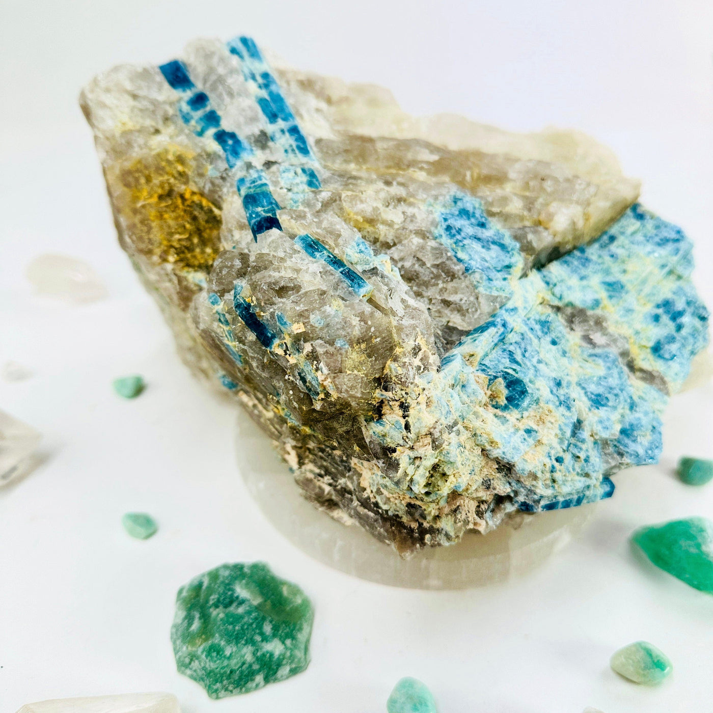 Aquamarine in matrix - large natural rough stone close up to show detail