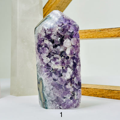 amethyst with decorations in the background