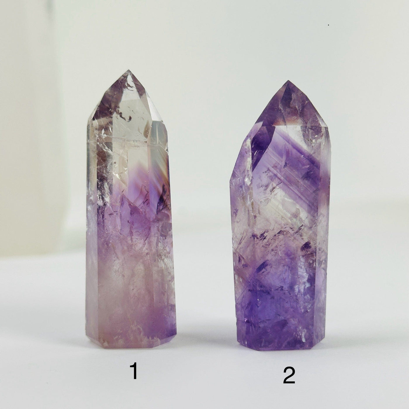 amethyst points with decorations in the background