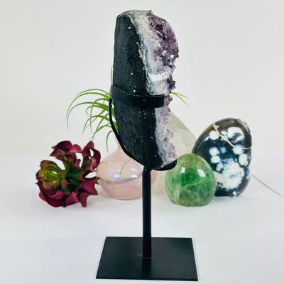 Amethyst Lemurian Crystal Cluster on Metal Stand - Rare Find - One-of-a-Kind #2 side view