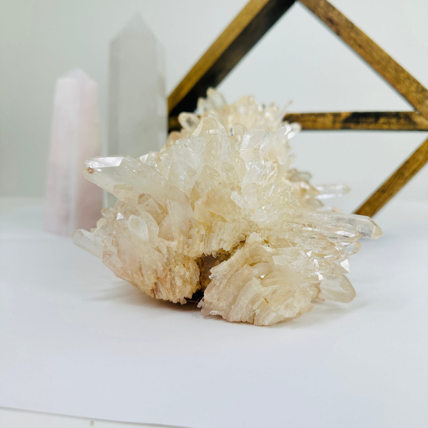 lemurian quartz with decorations in the background