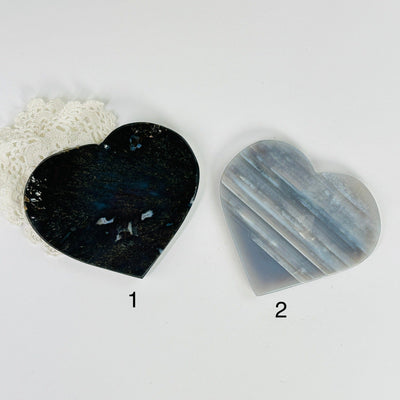 agate hearts on white background