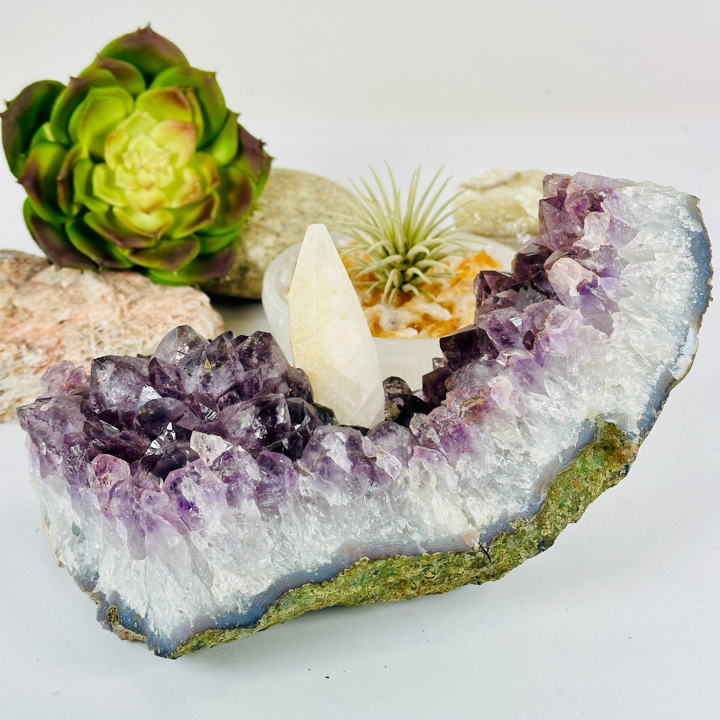 Amethyst Crystal Cluster with Calcite One-of-a-Kind #3 front view