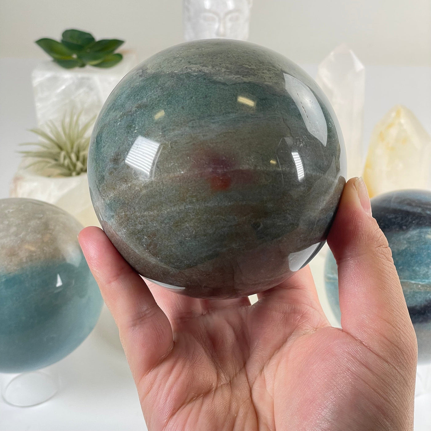 Trolleite Large Crystal Sphere - You Choose #2 one in hand for size reference with others in the background