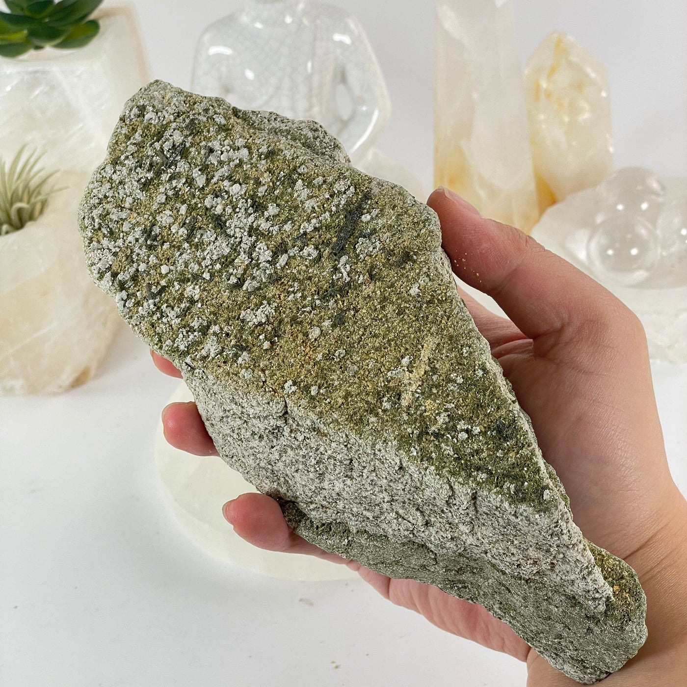 Epidote Crystal Cluster on Matrix - One-of-a-Kind #2 in hand for size reference
