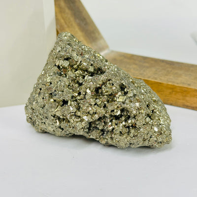 pyrite with decorations in the background