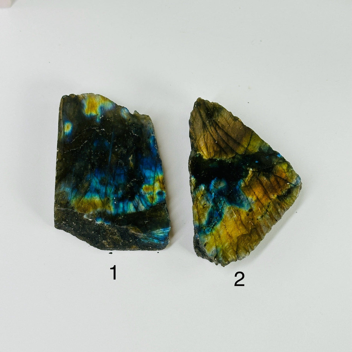 labradorite with decorations in the background