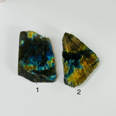 labradorite with decorations in the background