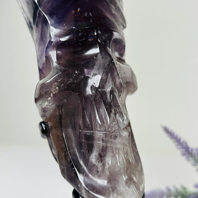 Elestial Amethyst Crystal Skull Sculpture on Stand - You Choose closeup of variant 1 for detail