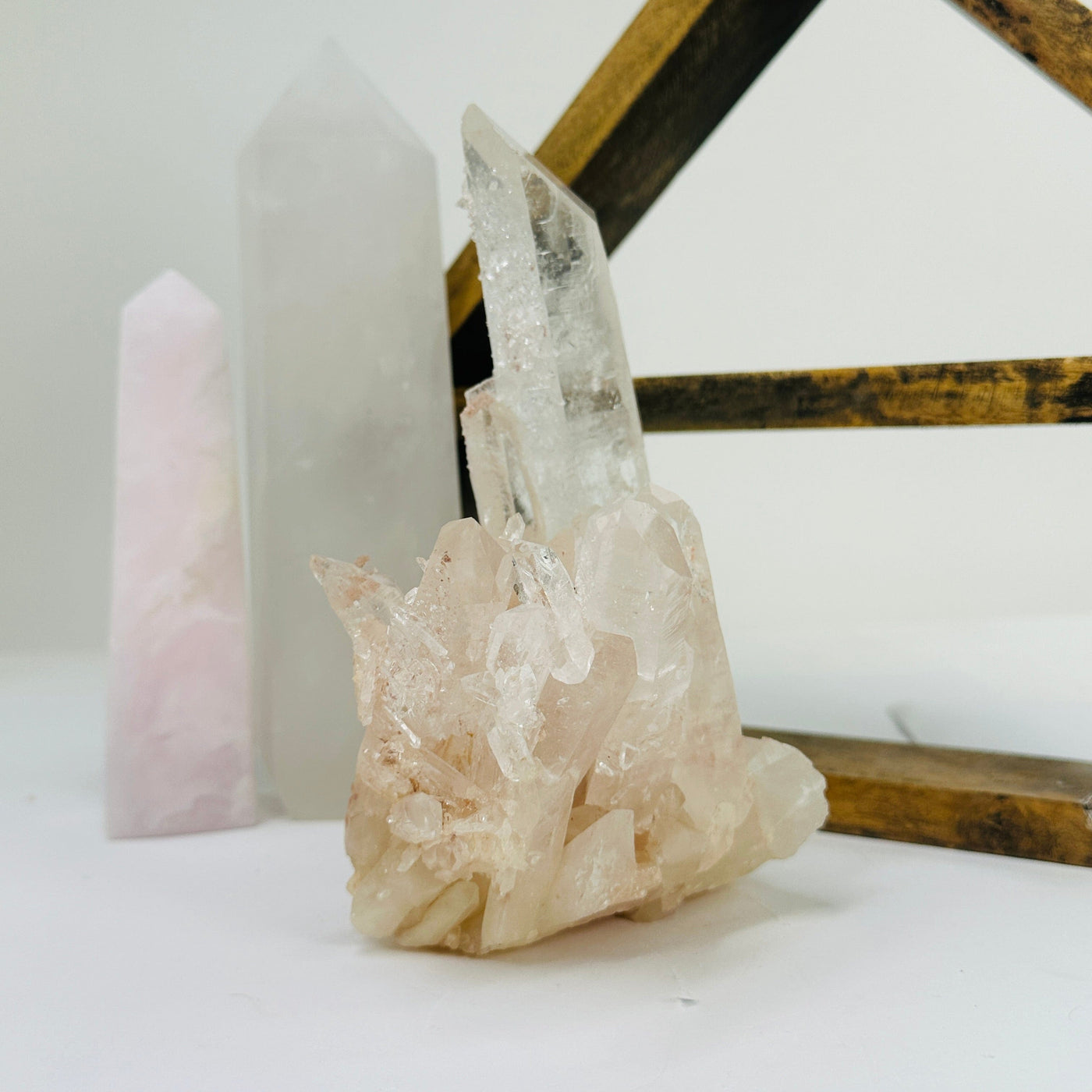 lemurian quartz with decorations in the background