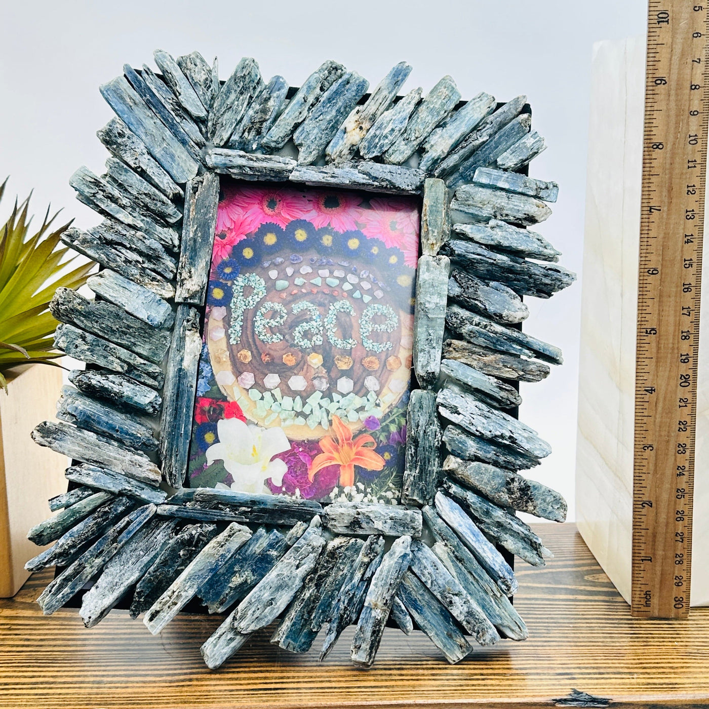 Blue Kyanite Crystal Picture Frame - One-of-a-Kind with ruler for size reference