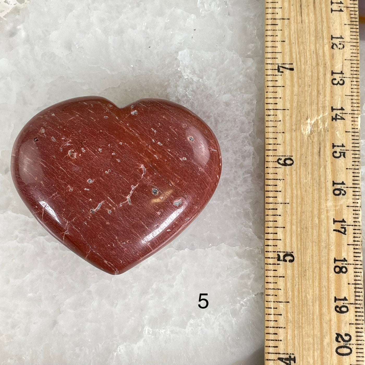 Red Jasper Crystal Heart - You Choose variant 5 labeled with ruler for size reference
