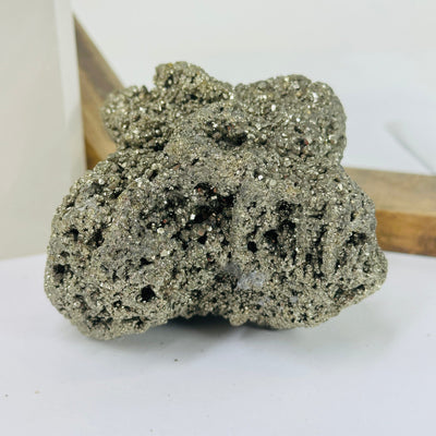 pyrite with decorations in the background