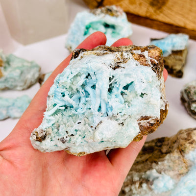 aragonite with decorations in the background