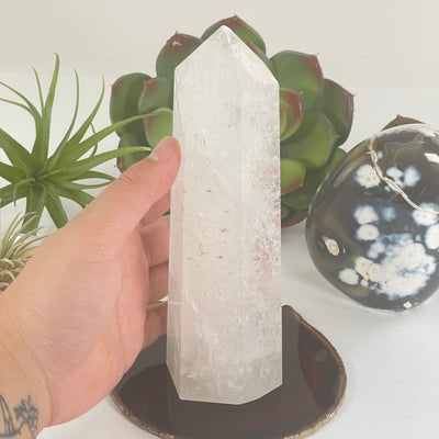 Crystal Quartz Crystal Obelisk - As Is - One-of-a-Kind in hand for size reference