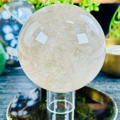 Rutilated Quartz Crystal Sphere - One-of-a-Kind side view