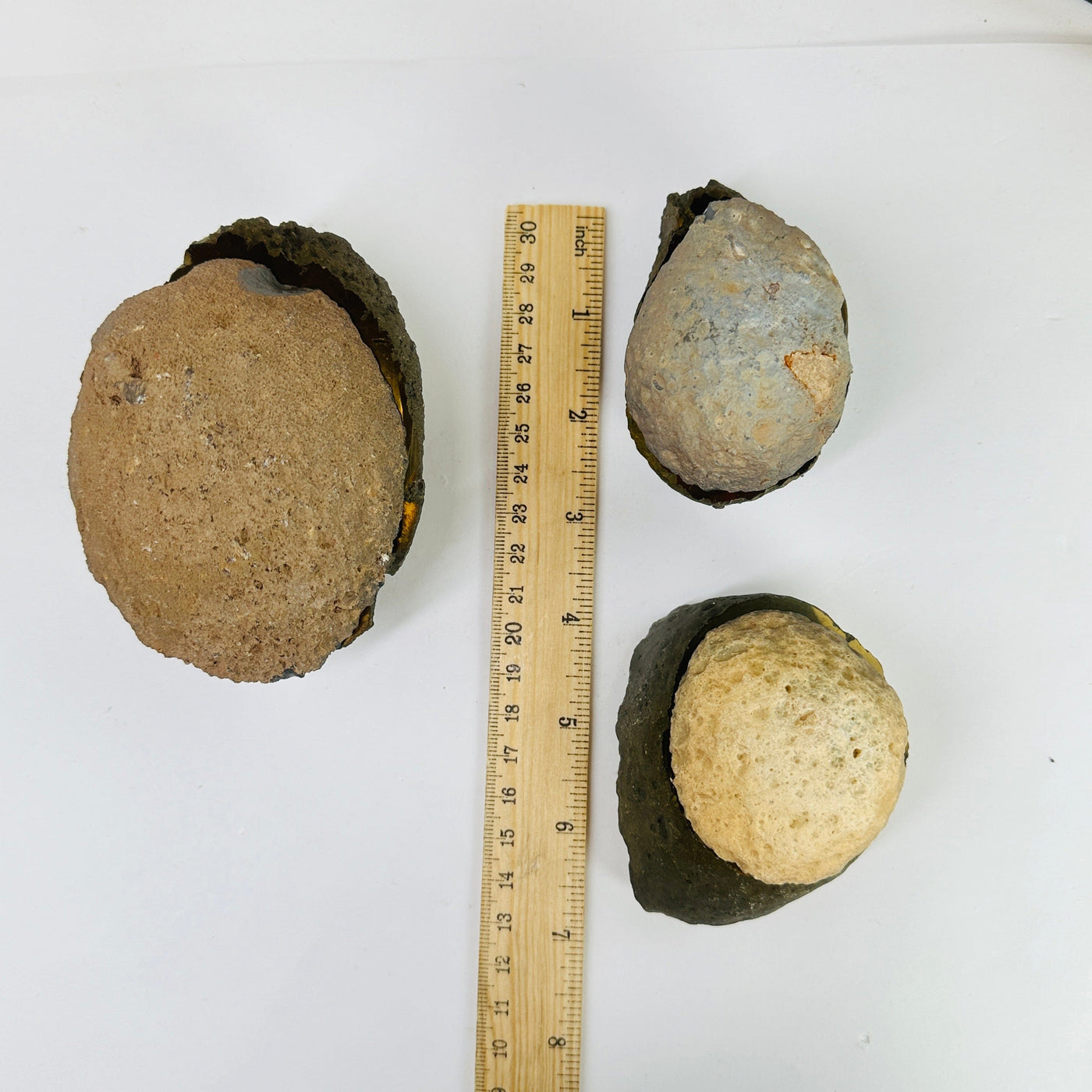 coated geode box next to a ruler for size reference