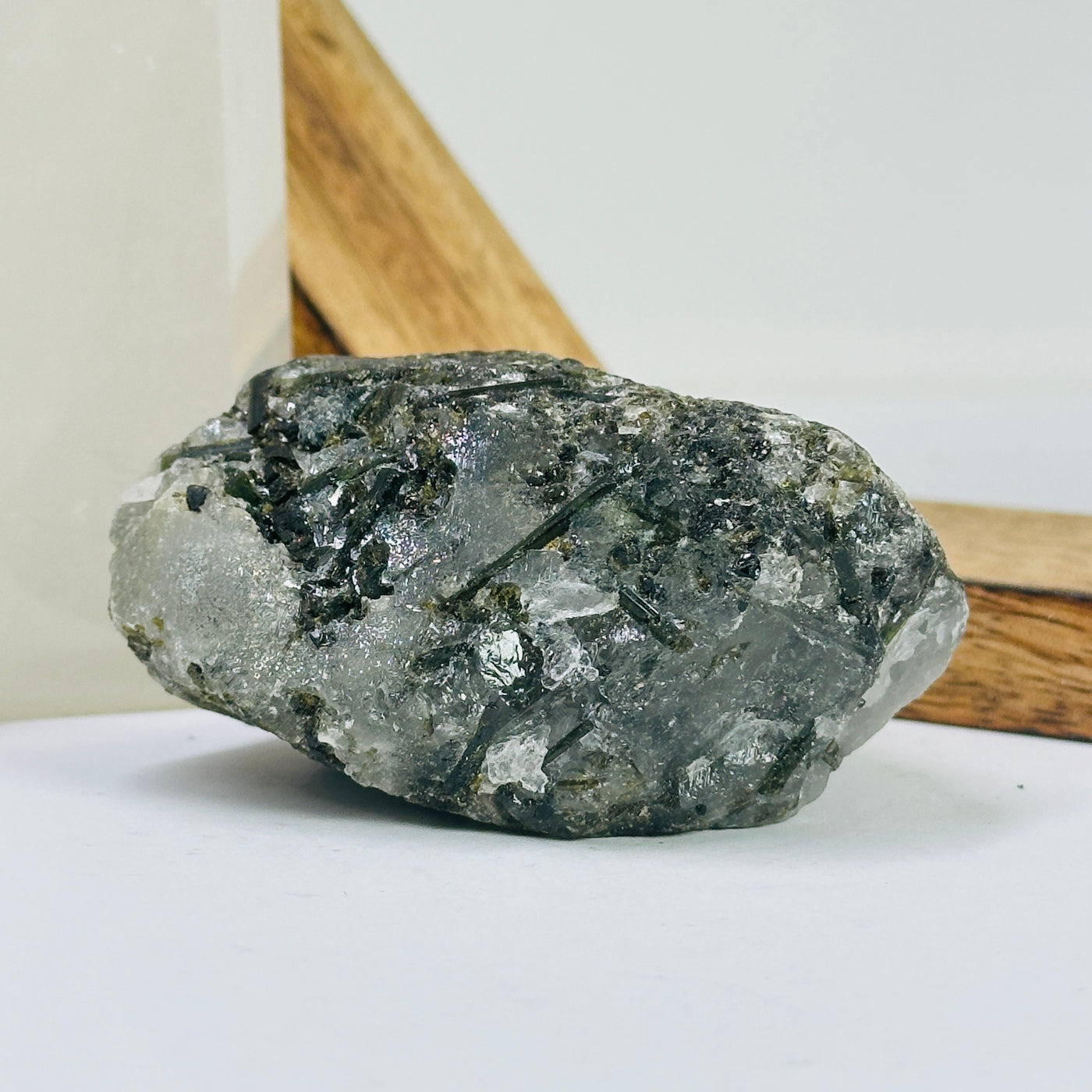 tourmaline with decorations in the background