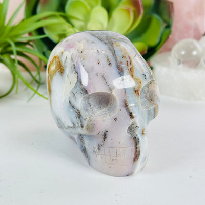 Pink Opal Crystal Skull front view