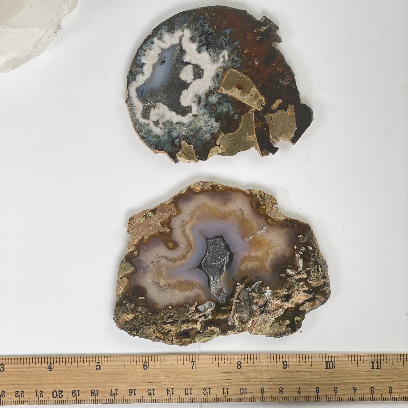 Scenic Moss Agate Crystal Slice - You Choose both variants with ruler for size reference