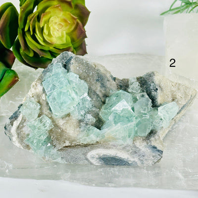 Water-Clear Green Cubic Fluorite on Crystal Quartz Druzy from China - Rare Find - You Choose variant 2 labeled