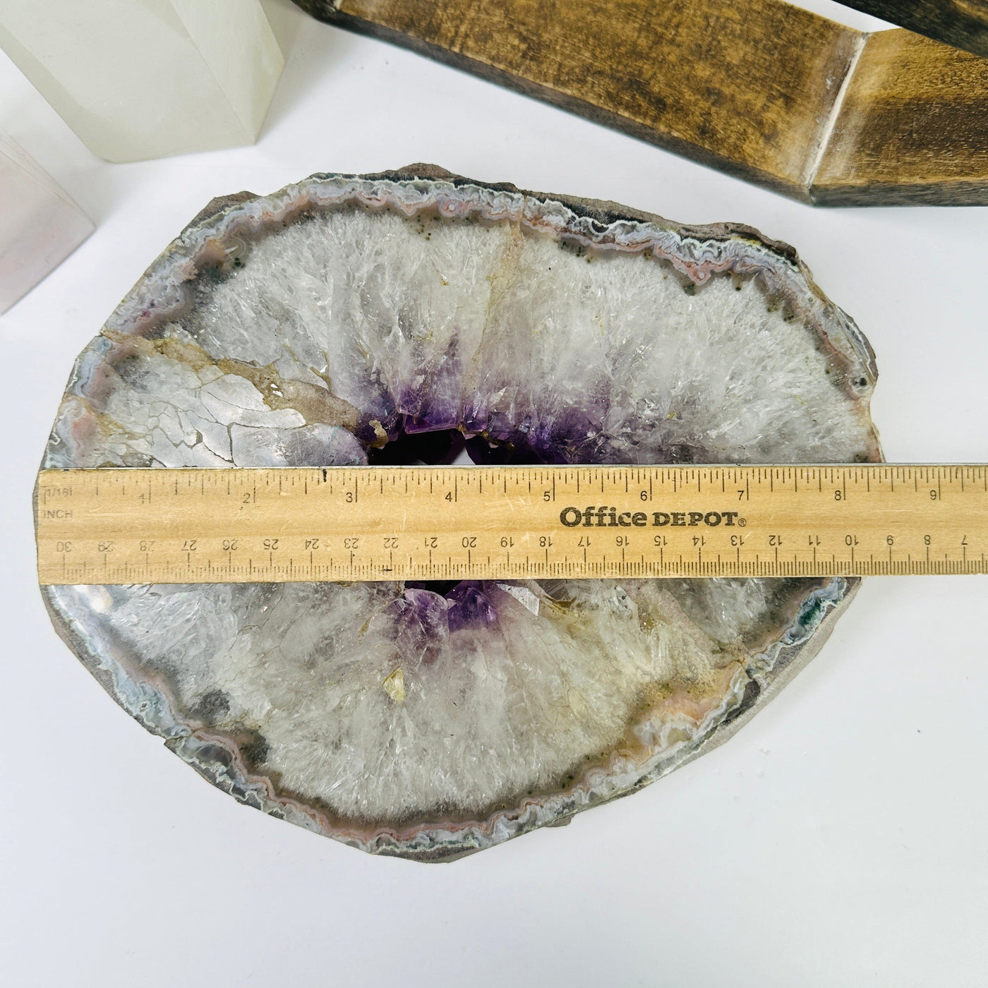 amethyst portal next to a ruler for size reference