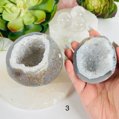 Agate Natural Geode Druzy Crystal Box with Lid - You Choose variant 3 labeled with ruler for size reference