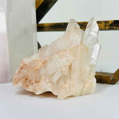 lemurian quartz with decorations in the background