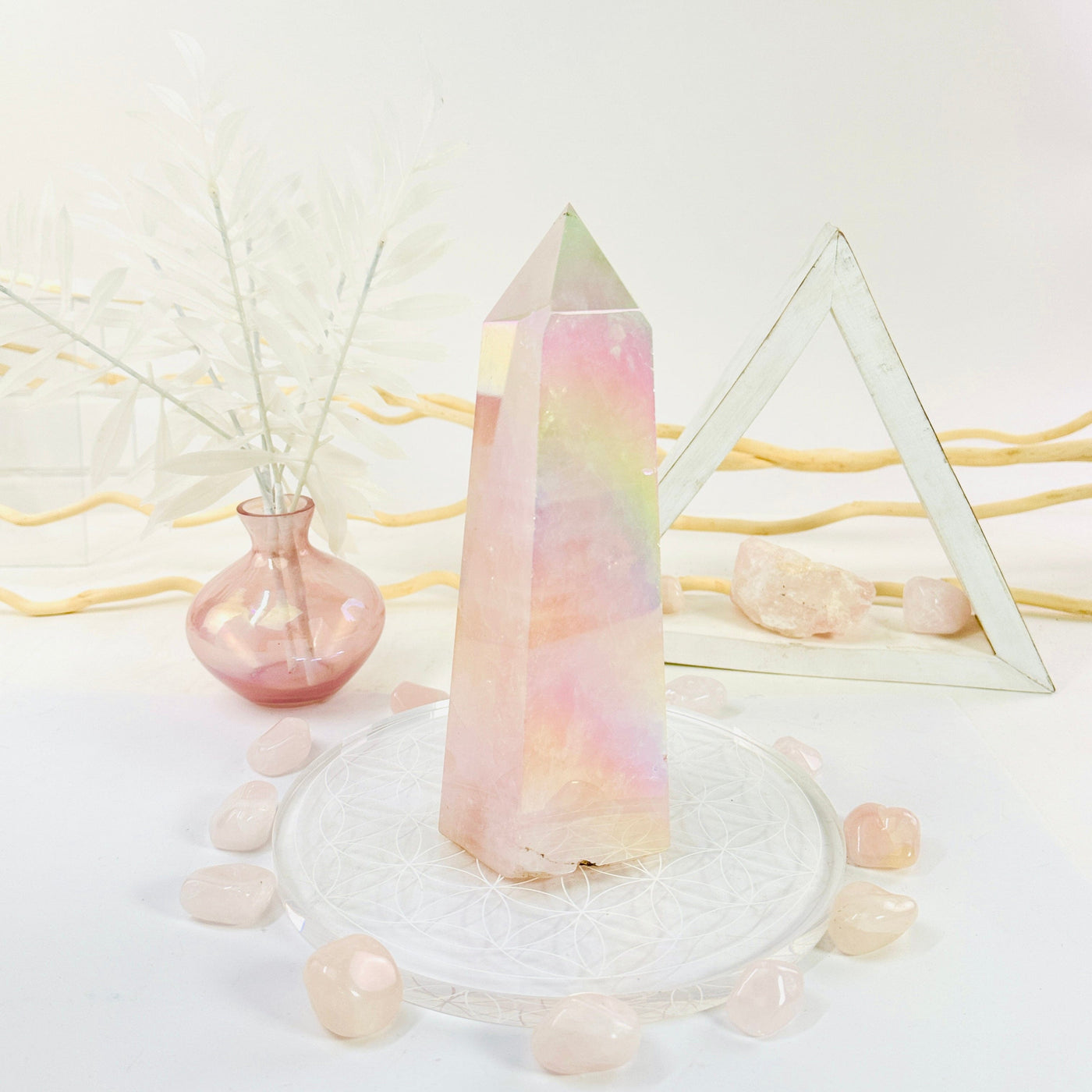 Angel Aura Rose Quartz Generator with Natural Inclusions back view
