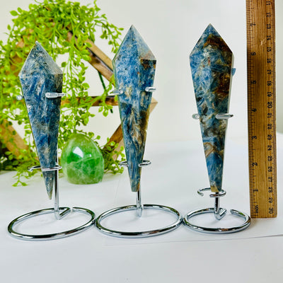 Blue Kyanite Crystal Wand on Stand - You Choose #3 all variants with ruler for size reference