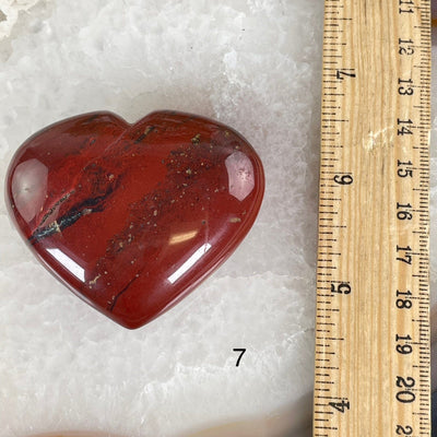 Red Jasper Crystal Heart - You Choose variant 7 labeled with ruler for size reference