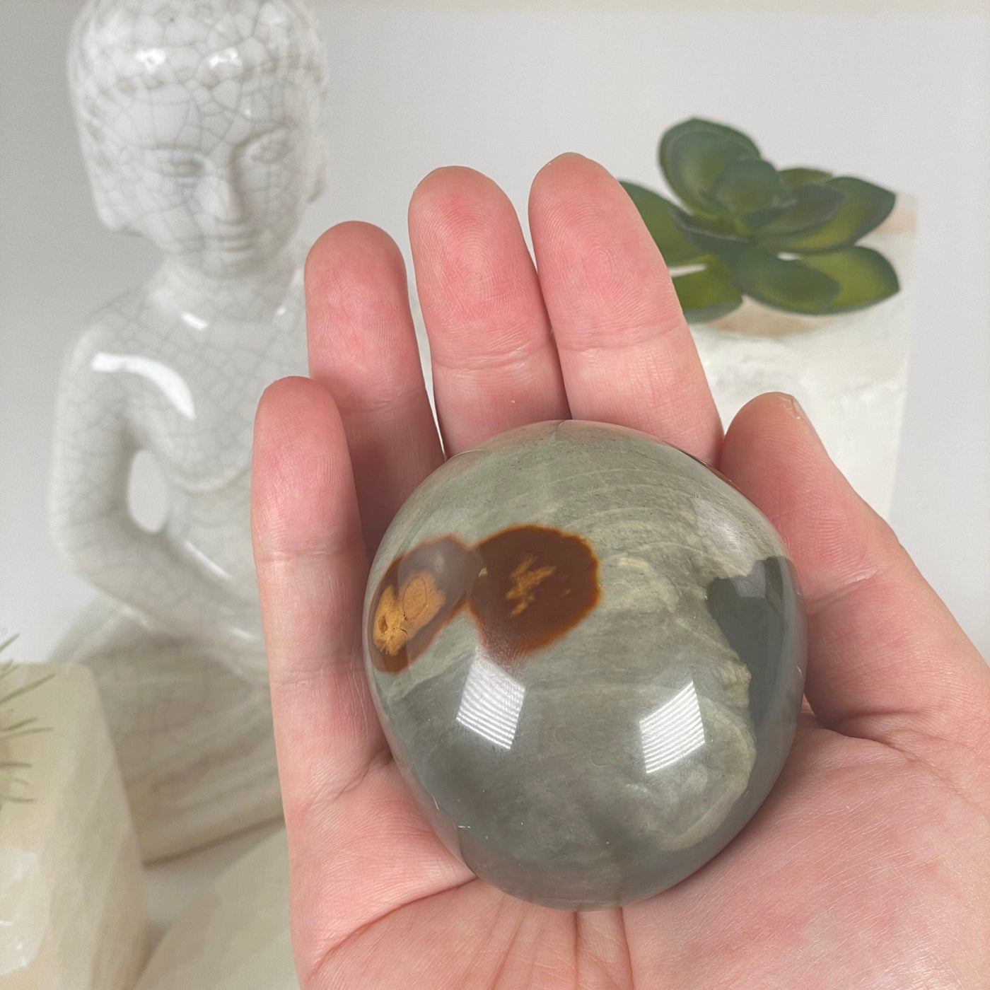 Polychrome Jasper Crystal Palm Stone - One-of-a-Kind in hand for size reference