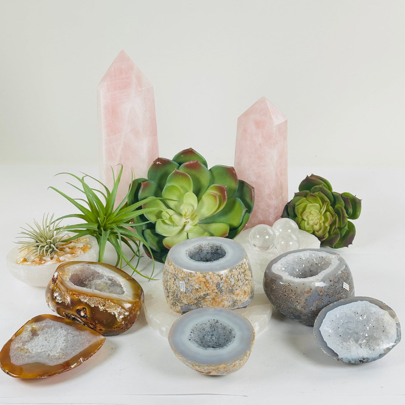Agate Natural Geode Druzy Crystal Box with Lid - You Choose lower angle all variants with lids off