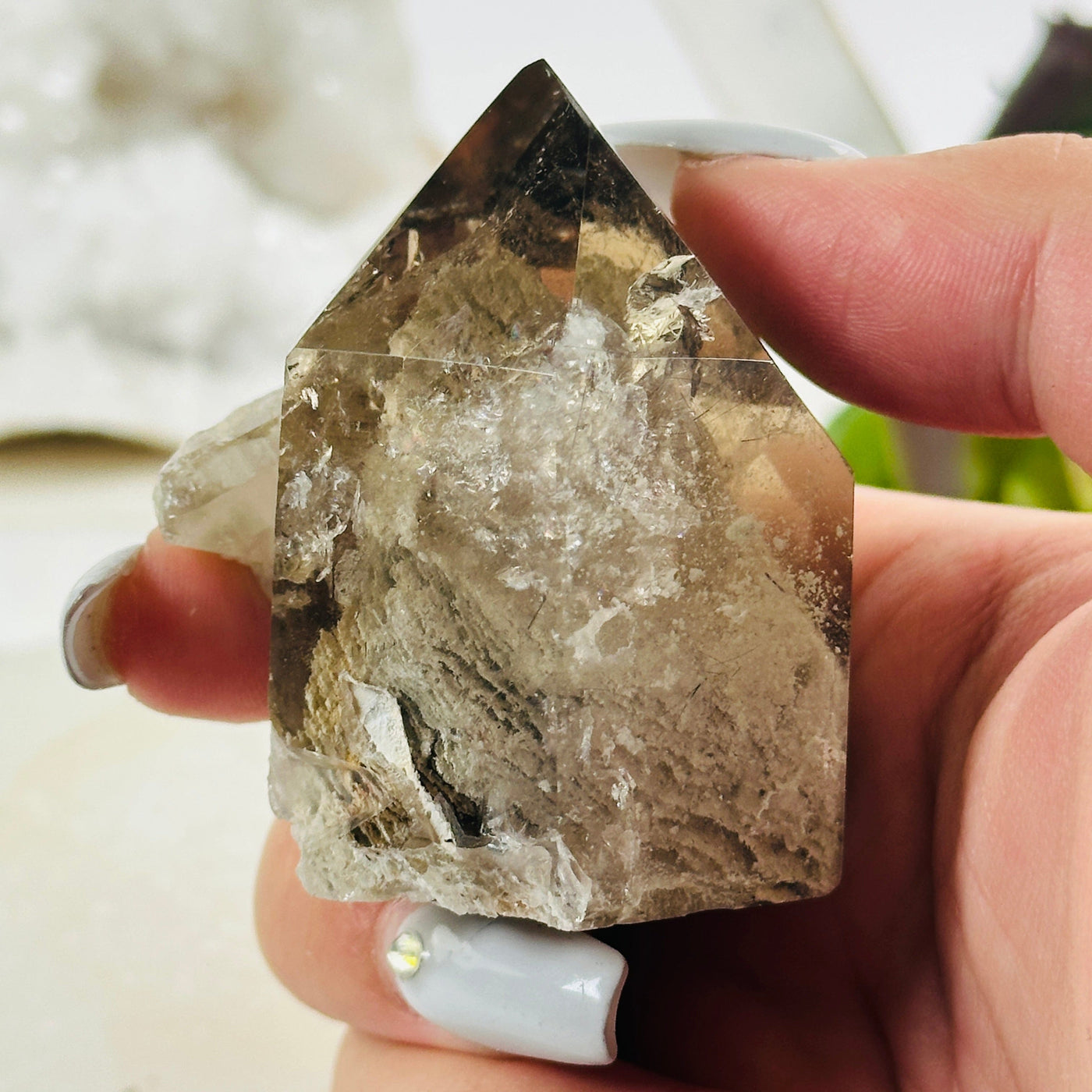 Crystal Quartz Point with Phantoms - One-of-a-Kind #1 in hand for size reference