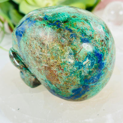 Azurite with Malachite Crystal Skull back view other angle
